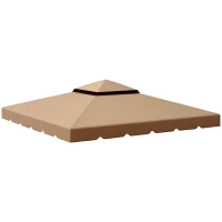 Outsunny Tetto per Gazebo 3x3 m a 2 Livelli con 8 Fori di Drenaggio in Poliestere Cachi(m-11)