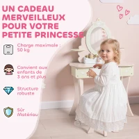 AIYAPLAY Coiffeuse enfant fille table de maquillage 2 en 1 avec 7 accessoires de jeu miroir en acrylique 59,8x29,6x89,8cm rose(m-8)