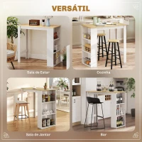 HOMCOM Mesa Alta Cozinha com 3 Prateleiras Mesa Bar para Cozinha e Sala de Jantar Branco 112x57x106 cm(m-5)