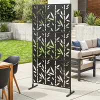 Outsunny Panneau Brise Vue décoratif Extérieur Claustra Décoratif Jardin 3 Panneaux à motif Bambou métal 92x40x192cm Noir(m-10)