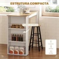 HOMCOM Mesa Alta Cozinha com 3 Prateleiras Mesa Bar para Cozinha e Sala de Jantar Branco 112x57x106 cm(m-4)