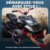 AIYAPLAY Quad électrique enfants voiture électrique enfants 12V 3 roues 2 moteurs lecteur MP3, klaxon, 2 vitesses 3-5 km/h noir(m-7)