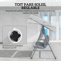 Outsunny Balancelle de Jardin 3 Places Grand Confort Toit Inclinaison réglable épais Coussins Amovibles Acier gris clair(m-4)