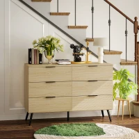 HOMCOM Commode 6 tiroirs Commode moderne pour chambre à coucher avec design anti-basculement 110L x 40l x 75H cm Aspect bois(m-10)