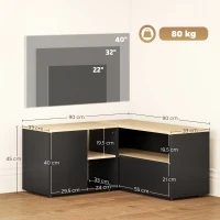HOMCOM Meuble TV d'angle banc télévision jusqu'à 40 pouces avec 2 placards et 3 niches 90 x 90 x 45 cm chêne et noir(m-3)