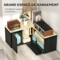 HOMCOM Meuble TV d'angle banc télévision jusqu'à 40 pouces avec 2 placards et 3 niches 90 x 90 x 45 cm chêne et noir(m-5)