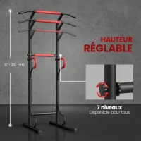 HOMCOM Station de musculation multifonctions barre de traction chaise romaine hauteur réglable acier noir rouge(m-5)