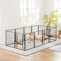 PawHut Parc pour chien, enclos chien 12 panneaux modulable et pliable, portable en acier avec porte 68 x 80 noir(m-10)