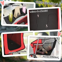 PawHut Poussette buggy pliable animaux chariot pliante chien chat porte-gobelet panier de rangement 75 x 45 x 97 cm rouge(m-8)