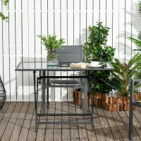 Outsunny Table à manger de jardin pliable avec plateau verre trempé table extérieure avec trou de parasol 110 x 70 x 70 cm noir(m-10)