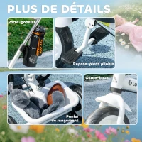 HOMCOM Tricycle Enfants Pare-Soleil Pliable Canne Amovible Benne Rangement 105 x 47 x 98 cm Acier Blanc et Noir(m-8)