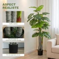 HOMCOM Arbre Artificiel Plante Artificielle Monstera H.1,5 m Tronc Branches Lichen Feuilles de Tortue Grand réalisme Pot Inclus(m-4)