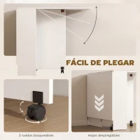 HOMCOM Mesa Plegable de Comedor con Ruedas Alas Abatibles y Estantes para 4-6 Personas 75x140x74 cm Blanco(m-6)