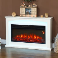HOMCOM Cheminée électrique 1000W/2000W, fausse cheminée décorative, effet flamme à 5 luminosités réglables, 121x25x77cm, blanc(m-10)