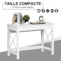 HOMCOM Bureau d'ordinateur, table informatique, style moderne, cadre renforcé en forme X, 105 x 50 x 76 cm, blanc(m-4)