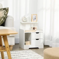 HOMCOM Table de Chevet Table de Nuit Multi-Rangement 2 tiroirs Niche étagère en bois Blanc(m-10)