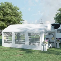 Outsunny Tonnelle de jardin 3 x 6 m tente de réception avec 4 parois 3 fenêtres de chaque côté barnum pour fête mariage blanc(m-10)