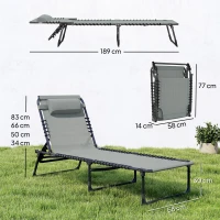 Outsunny Ligstoel, inklapbaar, ademende bekleding, metalen frame, 189 x 58 x 30 cm, Lichtgrijs(m-3)