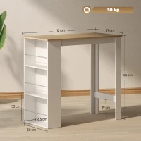 HOMCOM Mesa Alta Cozinha com 3 Prateleiras Mesa Bar para Cozinha e Sala de Jantar Branco 112x57x106 cm(m-3)