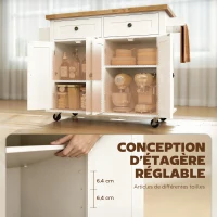 HOMCOM Desserte ilôt de cuisine multi rangements 2 tiroirs 2 placard 2 portes avec étagère range-bouteille porte-torchons et étagère réglable MDF blanc hévéa(m-5)