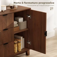 HOMCOM Buffet salon meuble de rangement avec placard à porte 3 tiroirs et étagère réglable 75 x 39 x 80 cm, effet bois marron(m-6)