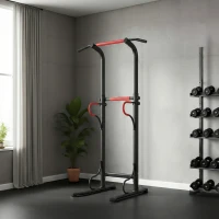 HOMCOM Station de musculation multifonctions barre de traction chaise romaine hauteur réglable acier noir rouge(m-10)