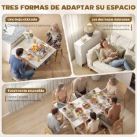 HOMCOM Mesa Plegable de Comedor con Ruedas Alas Abatibles y Estantes para 4-6 Personas 75x140x74 cm Blanco(m-4)
