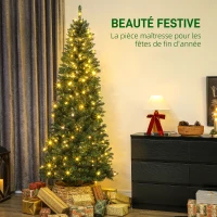 HOMCOM Sapin de Noël artificiel 210 cm, arbre de Noël fin avec 350 lumières, 1273 pointes, support en métal pliable, vert(m-4)