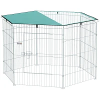 PawHut Parque para perros, corral 6 paneles con techo, modular y plegable, corral portátil 76H cm con puerta plata verde(m-8)