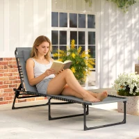 Outsunny Ligstoel, inklapbaar, ademende bekleding, metalen frame, 189 x 58 x 30 cm, Lichtgrijs(m-8)