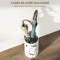 HOMCOM Porte parapluie cylindrique support pour parapluies bac d'égouttement amovible et 4 crochets, Ø 17 x 41 cm, blanc(m-4)