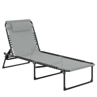 Outsunny Folding Sun Lounger, with Four-Position Back - Light Grey(m-1)