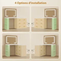 HOMCOM Coiffeuse avec miroir et tabouret, table de maquillage avec éclairage LED réglable, 6 tiroirs, 118 x 78 x 135 cm, blanc(m-7)