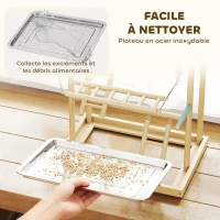 PawHut Aire de jeux pour oiseaux, terrain de jeu pour perroquet, échelles, jouet à chaîne, plateau, 48x38x95cm, bois naturel(m-6)