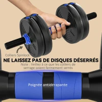 SPORTNOW Kit haltères musculation haltères réglables 15 kg 3 en 1, ensemble de poids réglable avec barre d'extension noir(m-6)