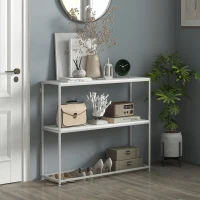HOMCOM Table console en acier 2 étagères design moderne pour salon entrée couloir 100 x 30 x 87 cm blanc(m-10)