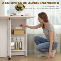 HOMCOM Mesa Plegable de Comedor con Ruedas Alas Abatibles y Estantes para 4-6 Personas 75x140x74 cm Blanco(m-5)