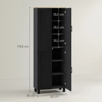 HOMCOM Armoire de cuisine hauteur 170 cm buffet haut avec 4 portes et étagères ajustable, design moderne, noir(m-3)