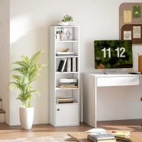 HOMCOM Bibliothèque meuble de rangement 6 niveaux avec 3 étagères réglables et placard, style moderne 40 x 30 x 156 cm blanc(m-10)