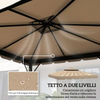 Outsunny Tetto per Gazebo 3x3 m a 2 Livelli con 8 Fori di Drenaggio in Poliestere Cachi(m-4)