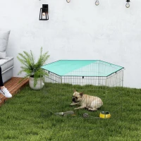PawHut Parque para perros, corral 6 paneles con techo, modular y plegable, corral portátil 76H cm con puerta plata verde(m-2)
