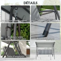 Outsunny Balancelle de Jardin 3 Places Grand Confort Toit Inclinaison réglable épais Coussins Amovibles Acier gris clair(m-6)