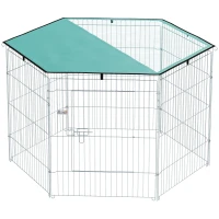 PawHut Parque para Cães Cercado para Cães 6 Painéis com Teto Modular e Dobrável Cercado Portátil 120x120x76 cm com Porta Prata Verde(m-1)