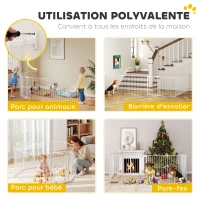 PawHut Barrière de sécurité en métal parc enclos pliable et modulable pour chien et enfant 8 panneaux 61 x 75 cm blanc(m-4)