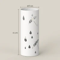 HOMCOM Porte parapluie cylindrique support pour parapluies bac d'égouttement amovible et 4 crochets, Ø 17 x 41 cm, blanc(m-3)