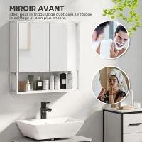 HOMCOM Armoire murale salle de bain avec miroir, meuble salle de bain, 2 portes miroir, étagère ouverte 60 x 16 x 60 cm blanc(m-4)