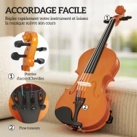 HOMCOM Violon 4/4 ensemble de violon en bois massif pour adultes et débutants avec étui léger et portable 60 x 21 cm marron(m-7)