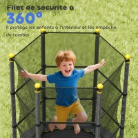 HOMCOM Trampoline Enfant Ø 1,40 × 1,90H m Filet de sécurité Porte zipée Couvre-Ressorts 6 poteaux rembourrés Inclus Noir(m-7)