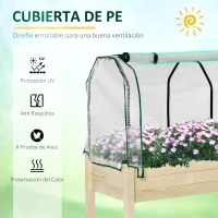 Outsunny Huerto Urbano Elevado de Madera 121x55x117 cm con Cubierta de Protección Mesa de Jardinera para Cultivo Flores Vegetales en Jardín Terraza Color Natural(m-4)