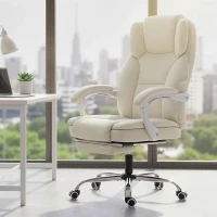 HOMCOM Chaise bureau ergonomique, fauteuil de bureau avec dossier inclinable, hauteur réglable, 64x73x112-120cm, beige(m-10)